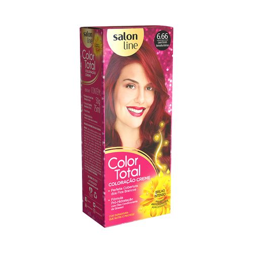 Coloração Creme Color Total Salon Line 6.66 Louro Escuro Vermelho Intenso