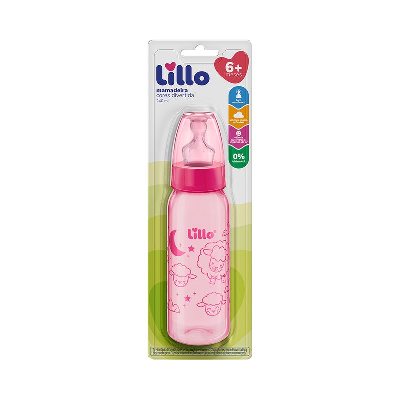 Mamadeira-Lillo-Divertida-240ml-Tamanho-2-Silicone-Bico-Anatomico-Rosa