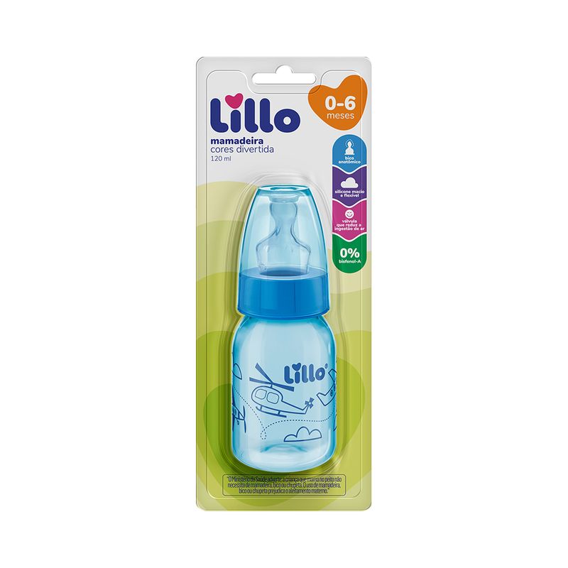 Mamadeira Lillo Divertida 120ml Tamanho 1 Ortodontica Azul