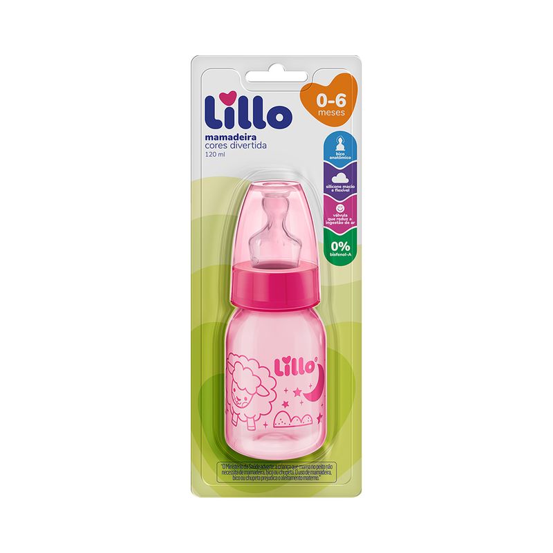 Mamadeira Lillo Divertida 120ml Tamanho 1 Ortodontica Rosa