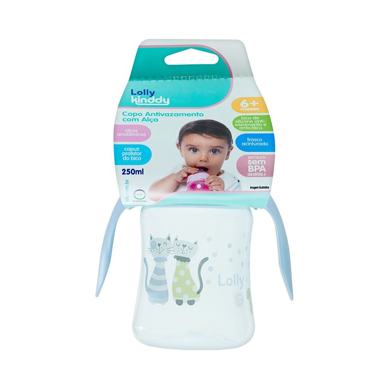 Copo Lolly Baby Com Alca Clean Azul 250ml Blister