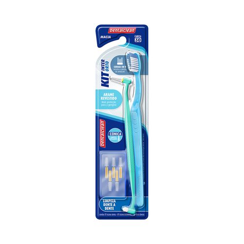 Kit Dentalclean (Escova Dental + Escova Interdental Orto + 6 Refis) Macia