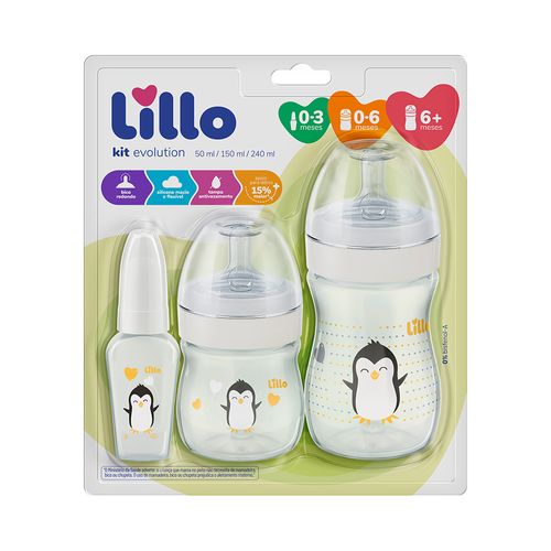 Kit Mamadeira Lillo Evolution Primeiros Passos Branco (50ml + 150ml + 240ml)