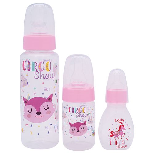 Kit 3 Mamadeiras Lolly Baby Tip (240ml + 150ml + 50ml) Rosa