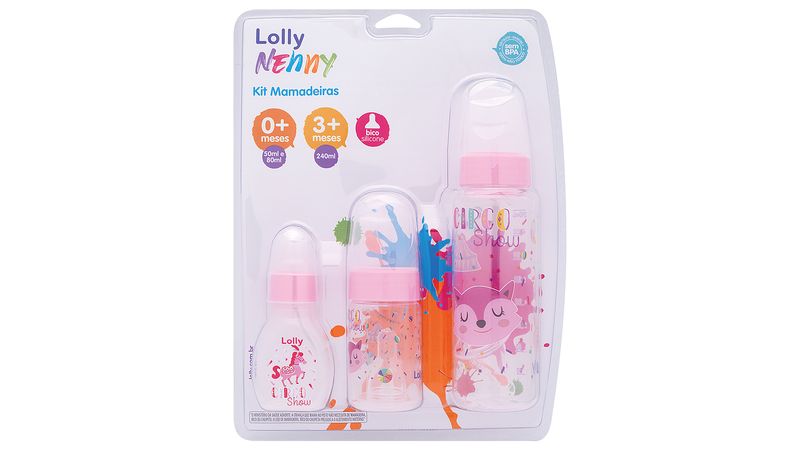 Kit 3 Mamadeiras Lolly Baby Tip (240ml + 150ml + 50ml) Rosa Kit 3 Mamadeiras Lolly Baby Tip (240ml + 150ml + 50ml) Rosa