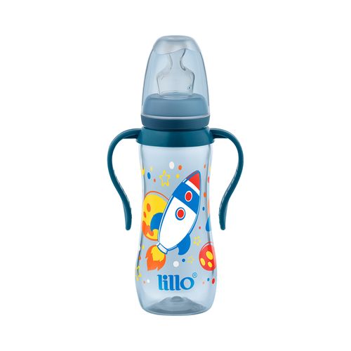 Mamadeira Lillo Sonho Com Alça 240ml Silicone Bico Anatômico Azul