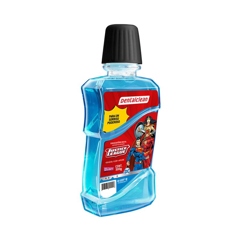 Enxaguatorio-Bucal-Antisseptico-Infantil-Dentalclean-Liga-Da-Justica-Tutti-Frutti-300ml