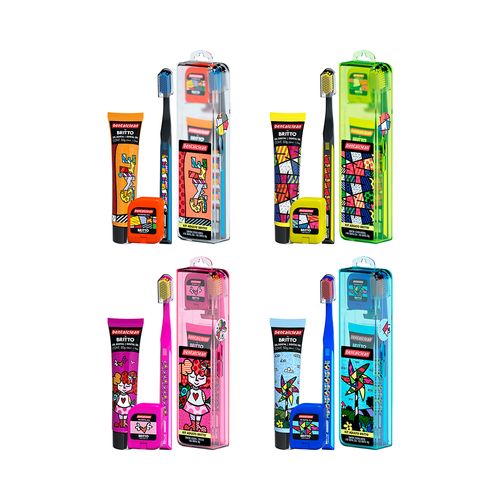 Estojo Dentalclean Romero Britto (Escova Dental + Gel Dental 50g + Fio Dental 25m)