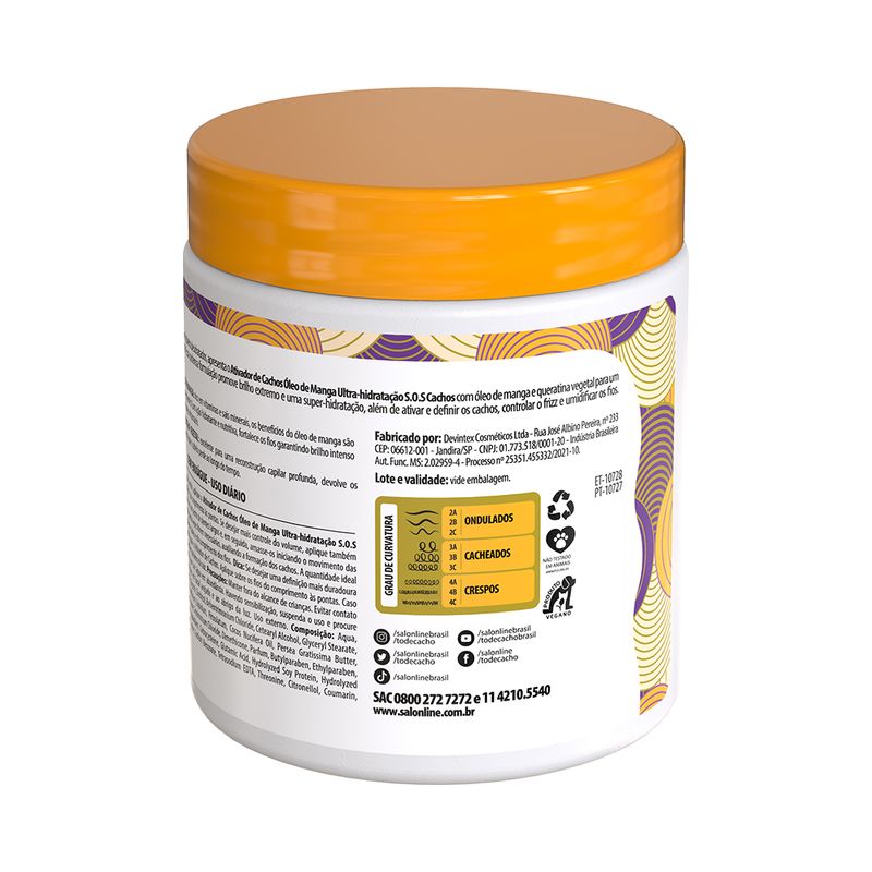 Ativador De Cachos Umidificador Salon Line Sos Cachos Oleo De Manga 500g