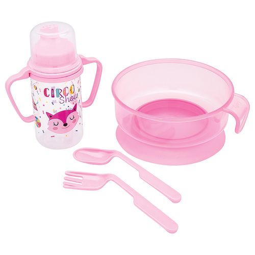 Kit Alimentação Lolly Baby 4 Peças Rosa Blister