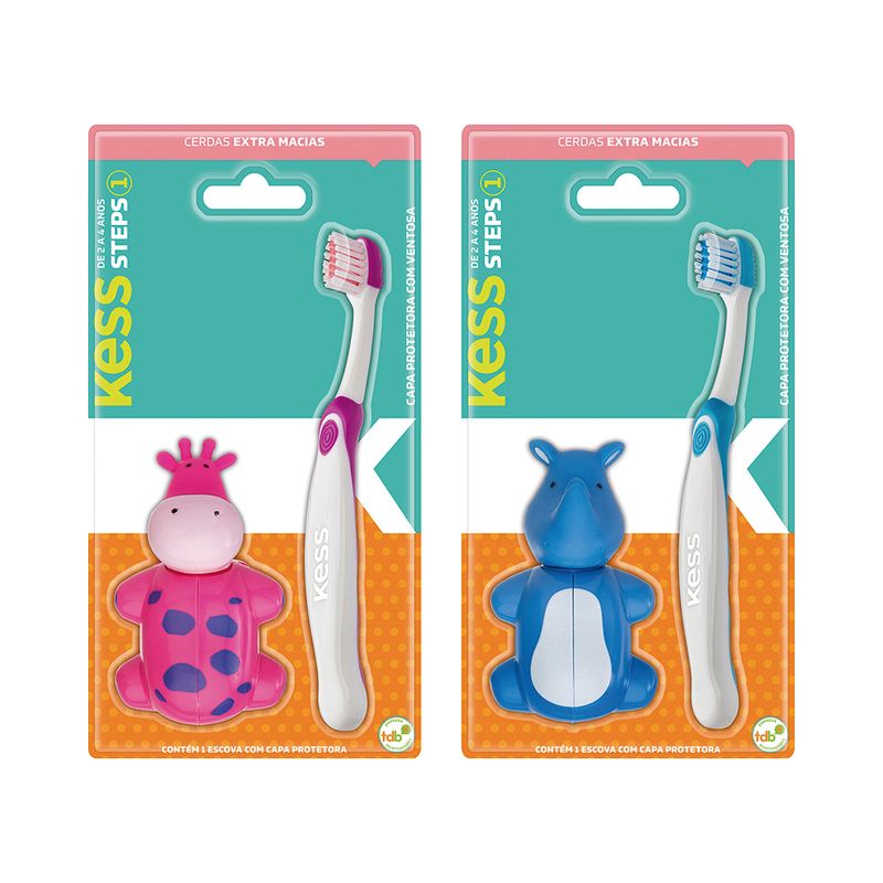 Escova Dental Infantil Kess Steps 1 Com Capa Protetora Extra Macia