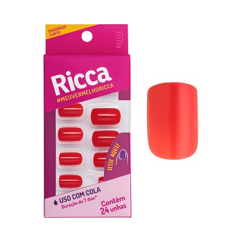 Unhas Ricca Vermelho Paixão Com 24 Unidades - 1340