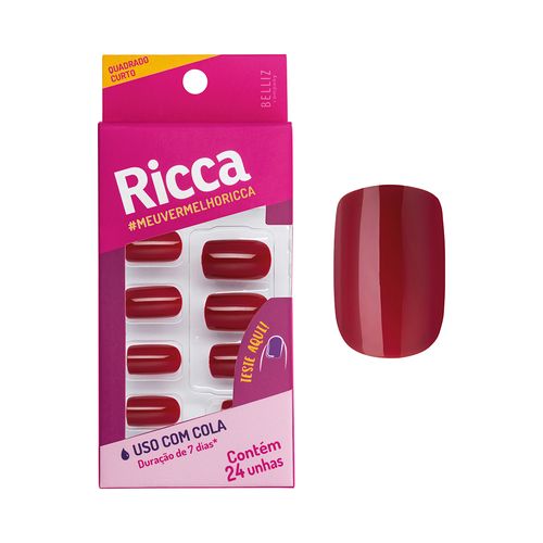 Unhas Ricca Vermelho Bordô Com 24 Unidades - 1987