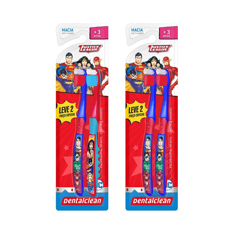 Escova Dental Infantil Dentalclean Liga Da Justica Leve 2 Pague 1 Macia