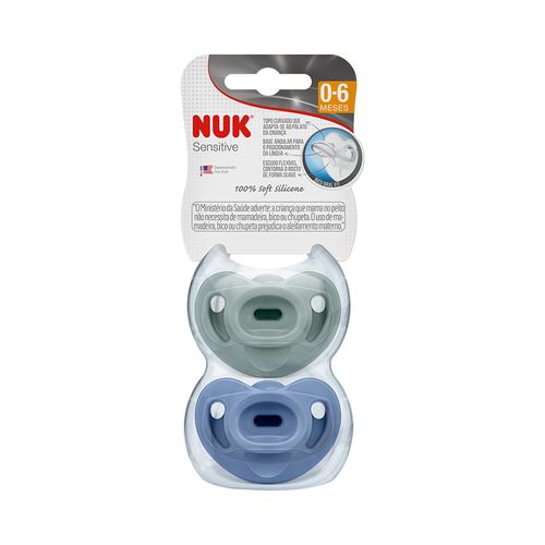 Kit 2 Chupetas Nuk 100% Silicone Sensitive Soft Fashion Tamanho 1 Oceano