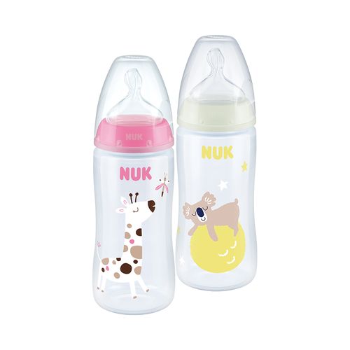 Kit 2 Mamadeiras Nuk First Choice Night & Day Controle Da Temperatura 300ml Tamanho 2 - Girl (Brilha No Escuro)