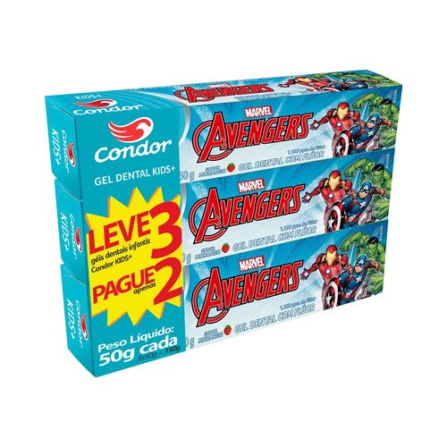 Gel Dental Infantil Kids+ Leve 3 Pague 2 Avengers com Flúor 50g - 8211