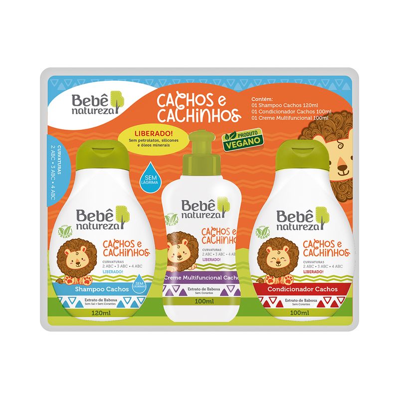 Kit Bebe Natureza Cachos e Cachinhos -Shampoo 120ml - Condicionador 100ml - Creme Multifuncional 100ml-