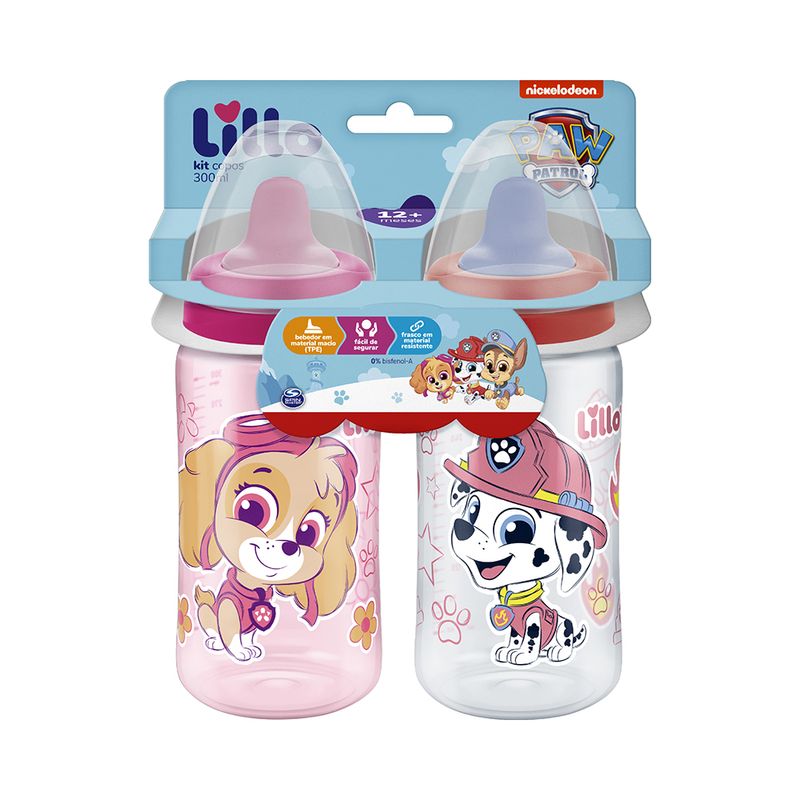 Kit-2-Copos-Lillo-Patrulha-Canina-300ml-Rosa-e-Vermelho-12--Meses