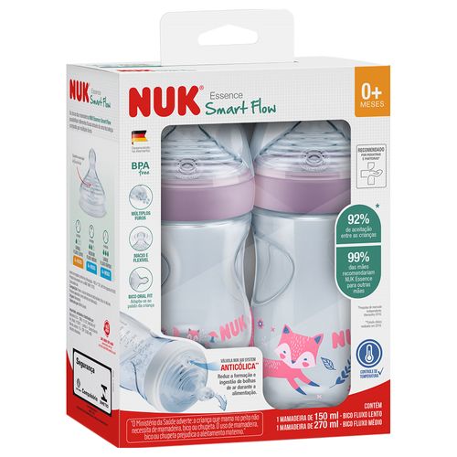 Kit 2 Mamadeiras Nuk Essence Smart Flow Controle de Temperatura (150 / 270ml) Girl