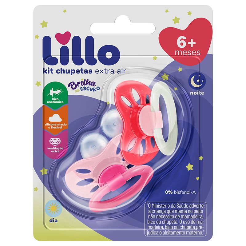 Kit-2-Chupetas-Lillo-Dia-e-Noite-Extra-Air-Tamanho-2-Anatomica-Rosa