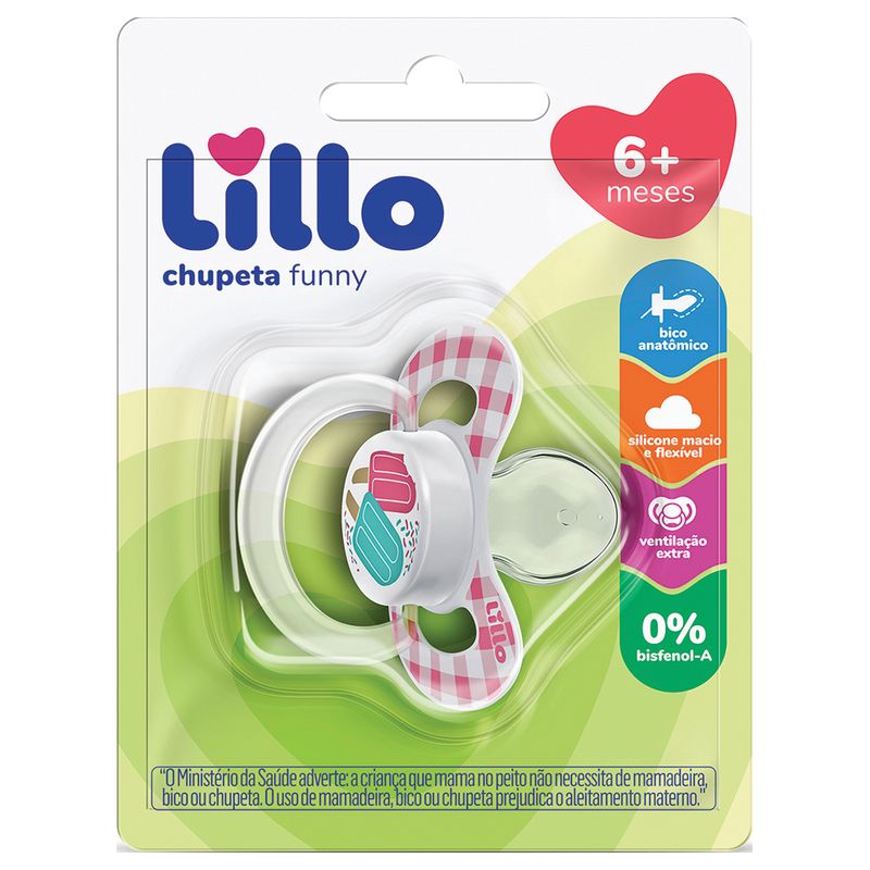 Chupeta Lillo Funny Xadrez Tamanho 2 Ortodontica Silicone Rosa