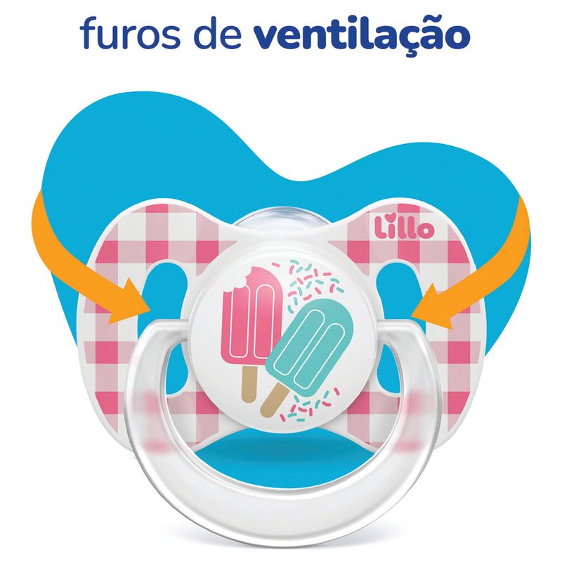 Chupeta Lillo Funny Xadrez Tamanho 2 Ortodontica Silicone Rosa