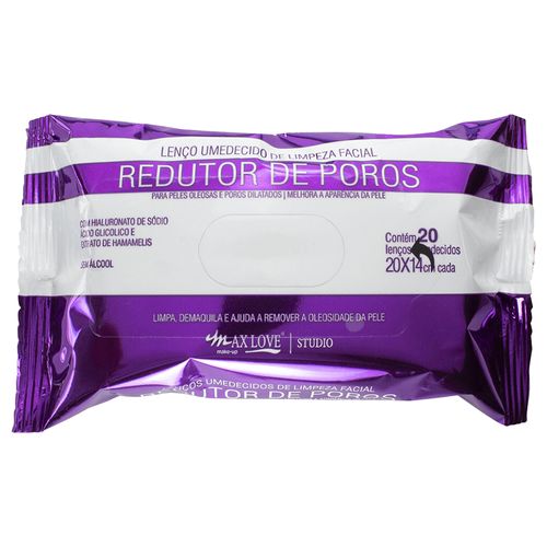 Lenço Demaquilante Max love Redutor de Poros Com 20 Lenços