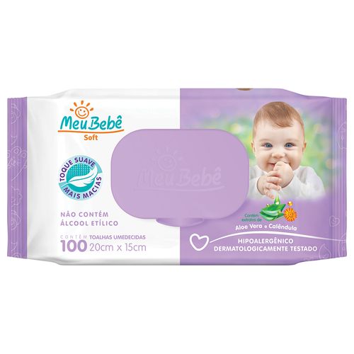 Toalha Umedecida Meu Bebe Soft Com 100 Unidades