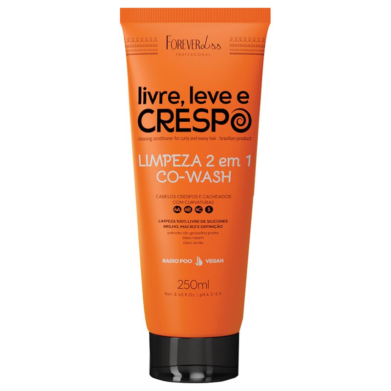 Co- Wash Livre- Leve e Crespo Limpeza 2 em 1- 250 ML