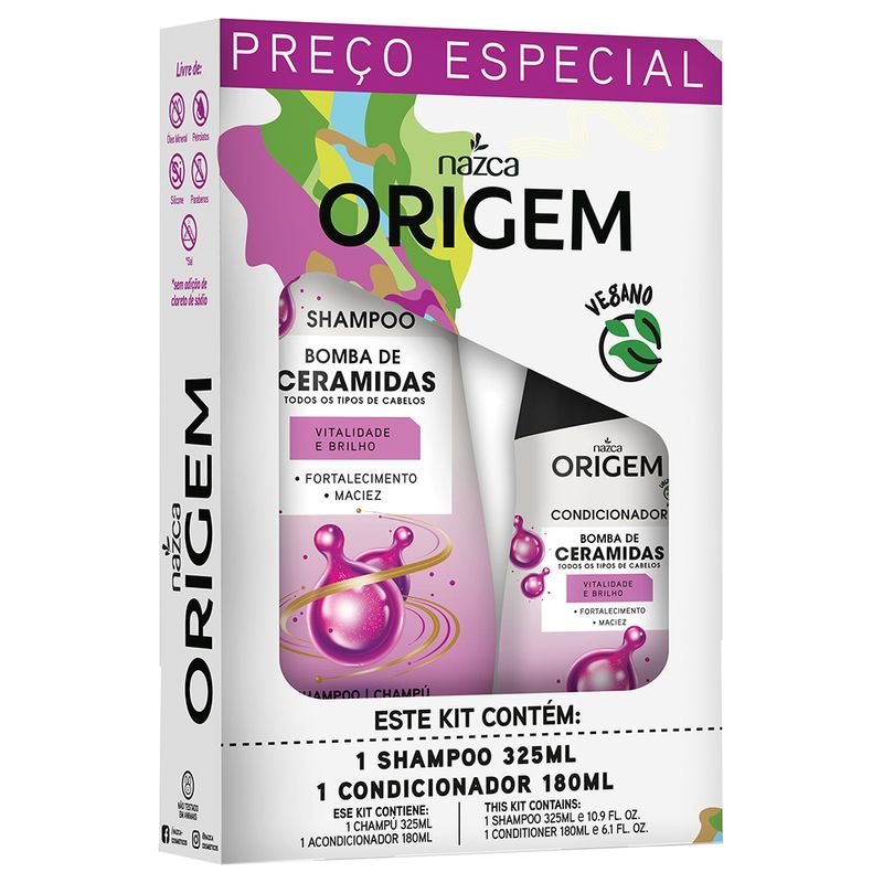 Kit Nazca Origem Bomba de Ceramidas -Shampoo 325 ml - condicionador 180 ml-