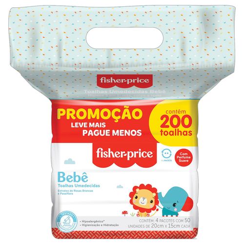 Kit Toalha Umedecida Fisher Price Com Perfume 200 Unidades