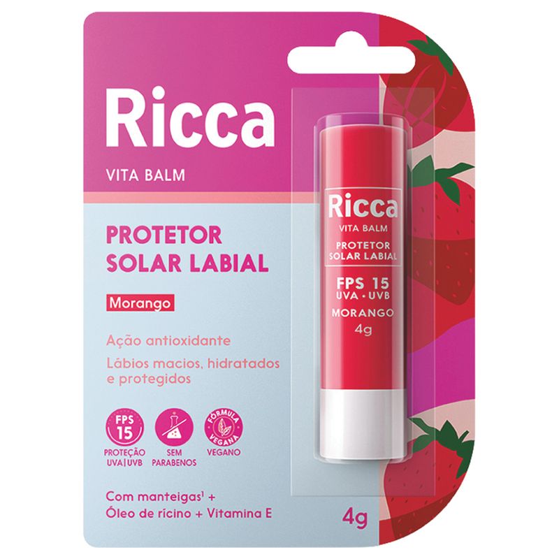 Protetor-Labial-Ricca-de-Morango-FPS-15-com-Blister