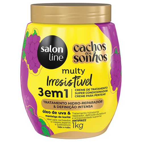 Creme 3em1 Salon Line Cachos do Sonhos Multy Hidro- Reparador e Definição Intensa de Uva 1kg