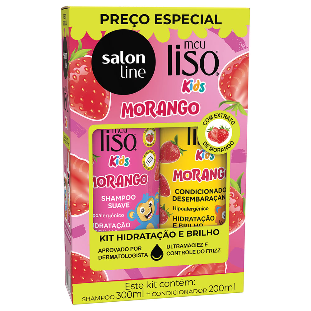 oいちごo Kit Salon Line Kids Meu Liso Morango ( Shampoo + Condicionador )