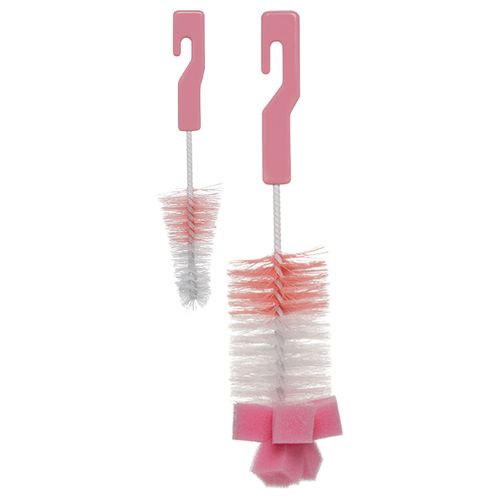 Kit de Escova Limpeza Buba Mamadeira Bico Com Esponja Rosa
