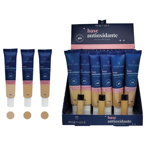 DISPLAY BASE LÍQUIDA  ANTIOXIDANTE MIA MAKE - COR MÉDIA COM 24 UNIDADES
