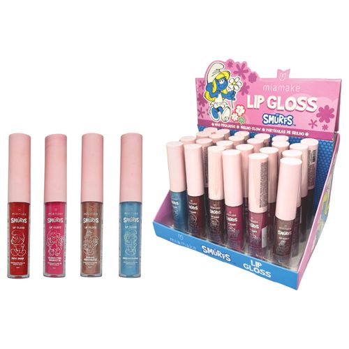 DISPLAY LIP GLOSS SMURFS MIA MAKE COM 24 UNIDADES