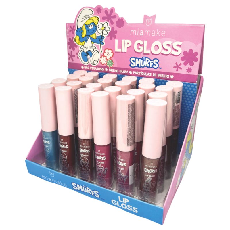 DISPLAY-LIP-GLOSS-SMURFS-MIA-MAKE-COM-24-UNIDADES
