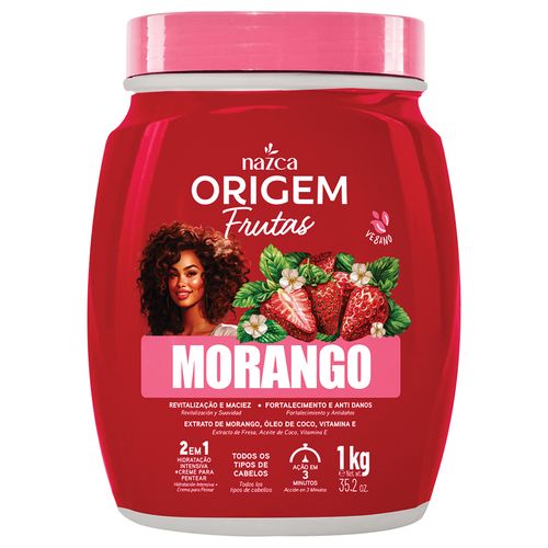 CREME DE HIDRATAÇÃO + CREME DE PENTEAR NAZCA ORIGEM 2EM1 MORANGO 1KG