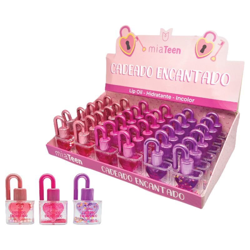 Display-Lip-Oil-Cadeado-Encantado-Mia-Make-Teen-Com-36-Unidades