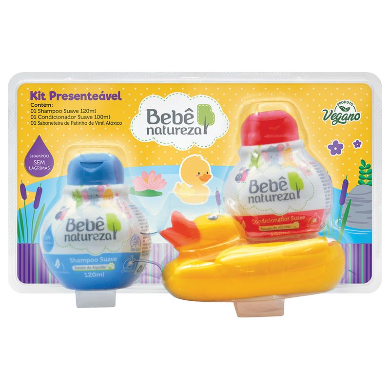 Kit Bebe Natureza Meu Patinho -Shampoo 120ml - Condicionador 100ml - Saboneteira - Sabonete 50g-