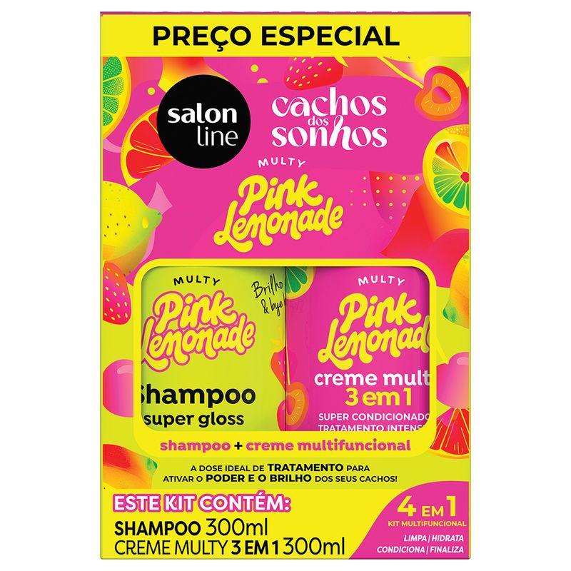 Kit Salon Line Cacho Dos Sonhos Multy Pink Lemonade - Shampoo-Condicionador-