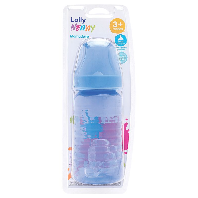 Mamadeira Lolly Baby Big Clean 340ml Bico Ortodontico Azul Blister