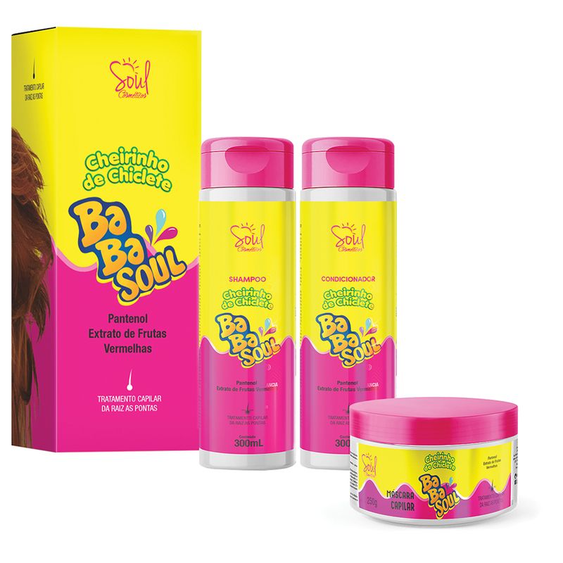 Kit Babasoul Chiclete -Shampoo- Condicionador- Mascara-
