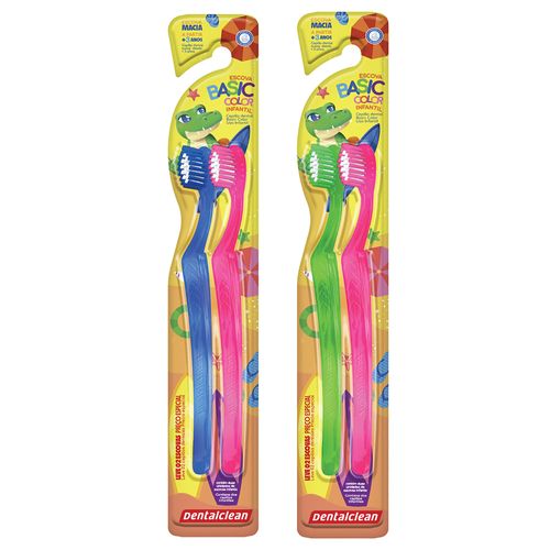 Escova Dental Dentalclean Basic Color Infantil Macia Leve 2 Pague 1