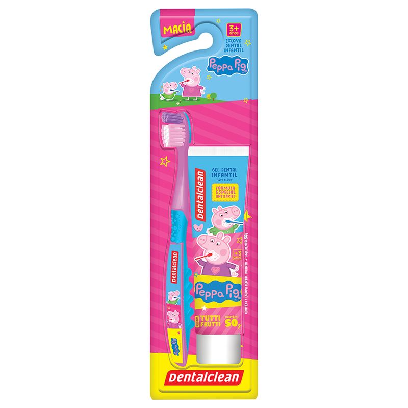 Kit Escova Dental Dentalclean Peppa -Escova Dental - Gel Dental 50g-