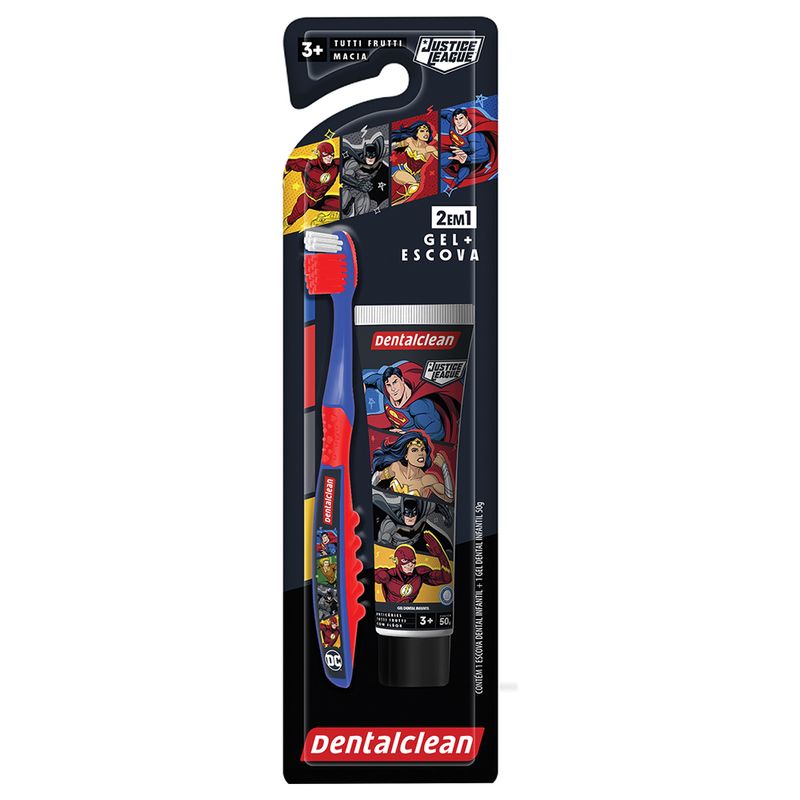 Kit Escolar Infantil Dentalclean Liga Da Justica -Escova Dental - Gel Dental 50g-