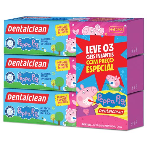 Gel Dental Infantil Com Flúor Tutti Frutti Peppa Pig Dentalclean Pack c/ 3 Unidades