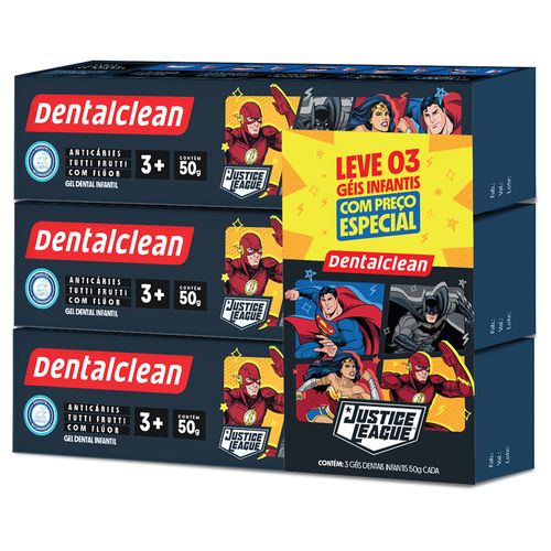 Gel Dental Infantil Com Flúor Tutti Frutti Heróis Dentalclean Pack c/ 3 Unidades